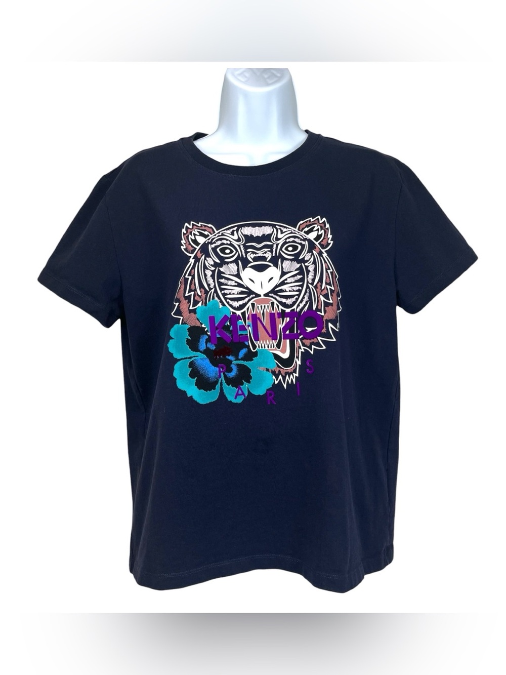 Kenzo Paris Tiger Floral Graphic T-Shirt Women’s XL Dark Navy Short Sleeve
